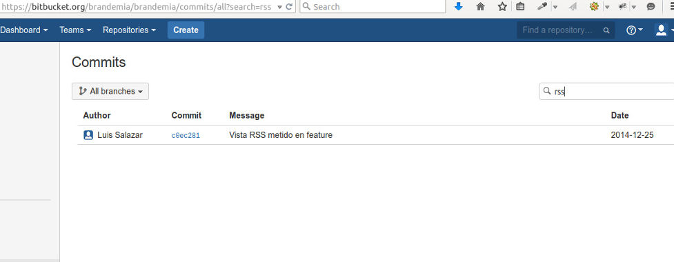 Vista RSS en bitbucket