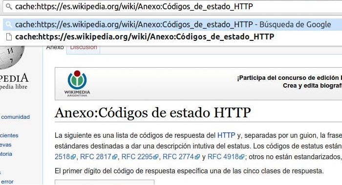 Esto es lo que puedes hacer para ver la versión cacheada en el navegador Imagen para comprobar la versión cacheada de una web en Google