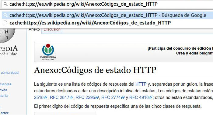 Imagen para comprobar la versión cacheada de una web en Google