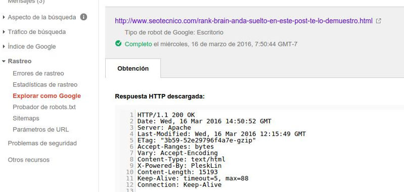 Imagen con la información cacheada de una web en Google