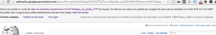 Imagen con la información cacheada de una web en Google