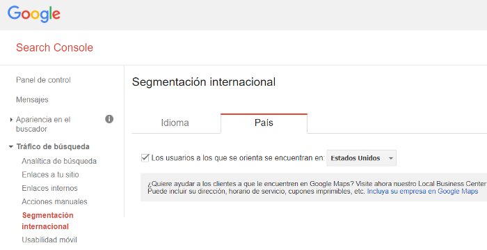 SEO Internacional segmentación Search Console